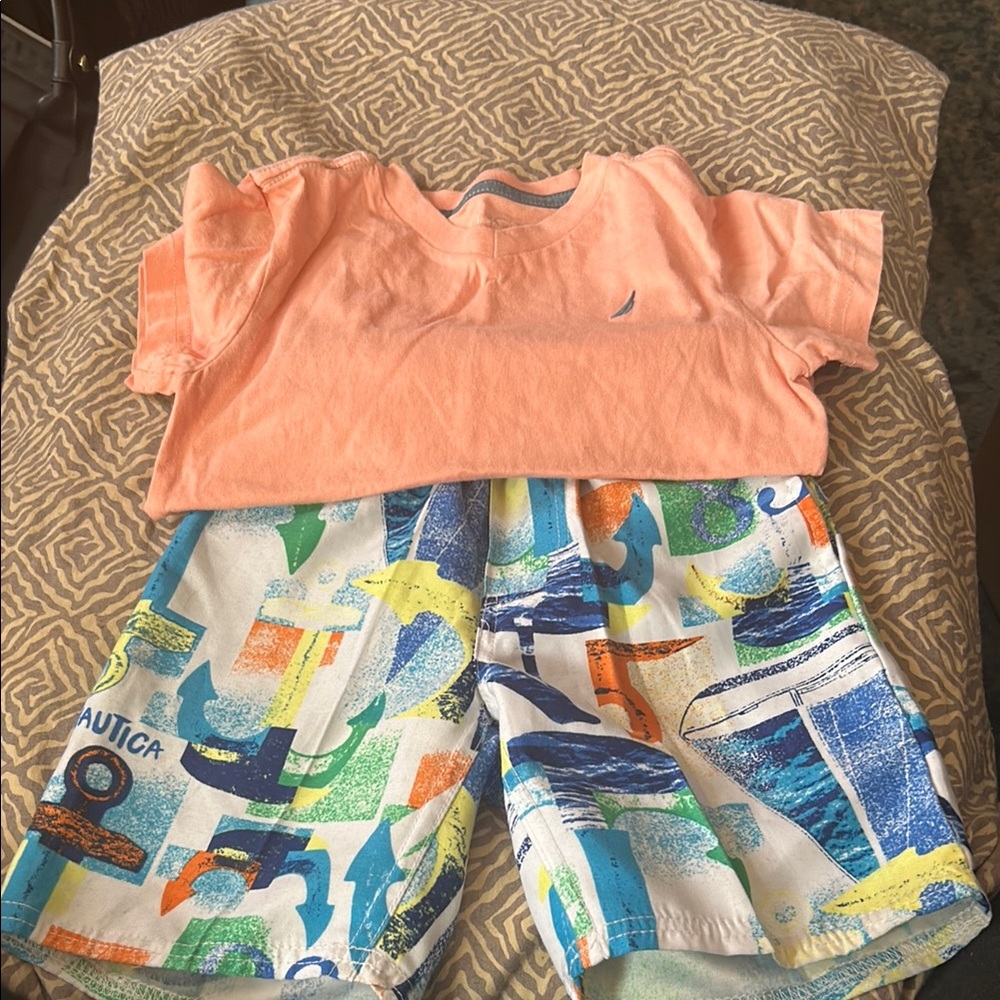 Nautica Coral Tee and Vibrant Patterned Shorts Set 2T